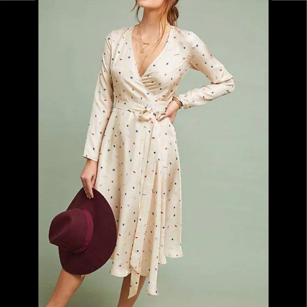 Anthropologie Apalma (ethical and sustainable brand) 100% Silk Wrap Dress-Cream - Picture 2 of 12